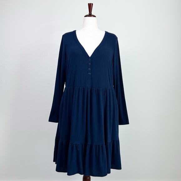 Torrid Mini Jersey Long Sleeve Blue V-Neck Shirtdress - Picture 2 of 11